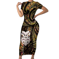 New Zealand Aotearoa Family Matching Short Sleeve Bodycon Dress and Hawaiian Shirt Maori Wheku Paua Shell Glitter Gold LT05 Mom's Dress Gold - Polynesian Pride