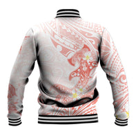Polynesia Hammerhead Shark Baseball Jacket Tropical Flowers Tribal Pattern Peach