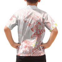 Polynesia Hammerhead Shark Kid Hawaiian Shirt Tropical Flowers Tribal Pattern Peach