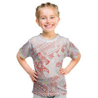 Polynesia Hammerhead Shark Kid T Shirt Tropical Flowers Tribal Pattern Peach
