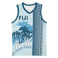 Custom Fiji Regatta Basketball Jersey Palm Tree Tapa Pattern - Polynesian Pride
