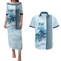 Custom Fiji Regatta Couples Matching Puletasi and Hawaiian Shirt Palm Tree Tapa Pattern - Polynesian Pride