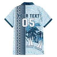 Custom Fiji Regatta Family Matching Off The Shoulder Long Sleeve Dress and Hawaiian Shirt Palm Tree Tapa Pattern - Polynesian Pride