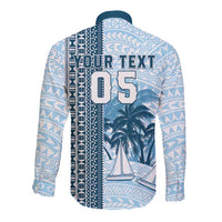 Custom Fiji Regatta Long Sleeve Button Shirt Palm Tree Tapa Pattern - Polynesian Pride
