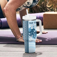 Custom Fiji Regatta Tumbler With Handle Palm Tree Tapa Pattern - Polynesian Pride