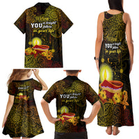 Happy Diwali Festival Family Matching Tank Maxi Dress and Hawaiian Shirt Diya Lamp Hibiscus Polynesian Pattern LT05 - Polynesian Pride