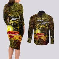 personalized-happy-diwali-festival-couples-matching-long-sleeve-bodycon-dress-and-long-sleeve-button-shirts-diya-lamp-hibiscus-polynesian-pattern