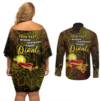 personalized-happy-diwali-festival-couples-matching-off-shoulder-short-dress-and-long-sleeve-button-shirts-diya-lamp-hibiscus-polynesian-pattern