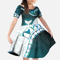 Aotearoa New Zealand Family Matching Mermaid Dress and Hawaiian Shirt Maori Wera Paua Shell Teal Glitter LT05 Daughter's Dress Teal - Polynesian Pride