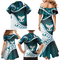 Aotearoa New Zealand Family Matching Mermaid Dress and Hawaiian Shirt Maori Wera Paua Shell Teal Glitter LT05 - Polynesian Pride