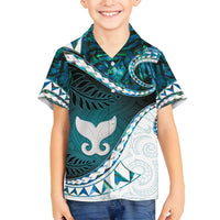 Aotearoa New Zealand Family Matching Puletasi and Hawaiian Shirt Maori Wera Paua Shell Teal Glitter LT05 Son's Shirt Teal - Polynesian Pride