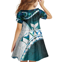 Aotearoa New Zealand Family Matching Short Sleeve Bodycon Dress and Hawaiian Shirt Maori Wera Paua Shell Teal Glitter LT05 - Polynesian Pride