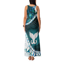 Aotearoa New Zealand Family Matching Tank Maxi Dress and Hawaiian Shirt Maori Wera Paua Shell Teal Glitter LT05 - Polynesian Pride