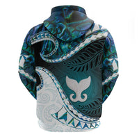 Aotearoa New Zealand Zip Hoodie Maori Wera Paua Shell Teal Glitter LT05 - Polynesian Pride