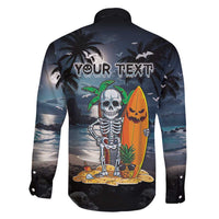 Personalised Hawaii Halloween Family Matching Long Sleeve Bodycon Dress and Hawaiian Shirt Hallowaiian Skeleton Surf LT05 - Polynesian Pride