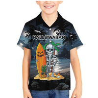 Personalised Hawaii Halloween Family Matching Mermaid Dress and Hawaiian Shirt Hallowaiian Skeleton Surf LT05 Son's Shirt Black - Polynesian Pride