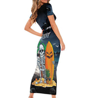 Personalised Hawaii Halloween Family Matching Short Sleeve Bodycon Dress and Hawaiian Shirt Hallowaiian Skeleton Surf LT05 - Polynesian Pride