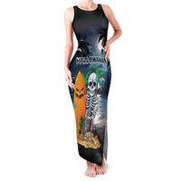 Personalised Hawaii Halloween Family Matching Tank Maxi Dress and Hawaiian Shirt Hallowaiian Skeleton Surf LT05 Mom's Dress Black - Polynesian Pride