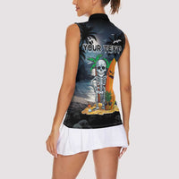 Personalised Hawaii Halloween Women Sleeveless Polo Shirt Hallowaiian Skeleton Surf