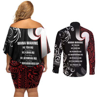 New Zealand Aotearoa Mana Wahine Couples Matching Off Shoulder Short Dress and Long Sleeve Button Shirt