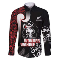 New Zealand Aotearoa Mana Wahine Family Matching Off Shoulder Short Dress and Hawaiian Shirt LT05 Dad's Shirt - Long Sleeve Black - Polynesian Pride