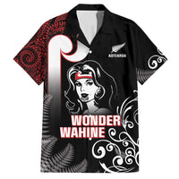 New Zealand Aotearoa Mana Wahine Family Matching Tank Maxi Dress and Hawaiian Shirt LT05 Dad's Shirt - Short Sleeve Black - Polynesian Pride
