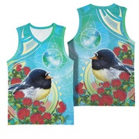 New Zealand Tomtit Basketball Jersey Maori Koru With Pohutukawa Galaxy Style - Polynesian Pride