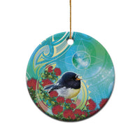 New Zealand Tomtit Ceramic Ornament Maori Koru With Pohutukawa Galaxy Style - Polynesian Pride