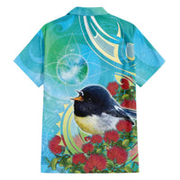 New Zealand Tomtit Family Matching Long Sleeve Bodycon Dress and Hawaiian Shirt Maori Koru With Pohutukawa Galaxy Style LT05 - Polynesian Pride