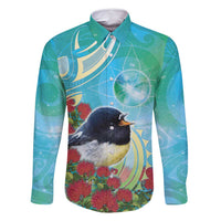 New Zealand Tomtit Family Matching Mermaid Dress and Hawaiian Shirt Maori Koru With Pohutukawa Galaxy Style - Polynesian Pride