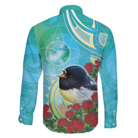 New Zealand Tomtit Family Matching Short Sleeve Bodycon Dress and Hawaiian Shirt Maori Koru With Pohutukawa Galaxy Style LT05 - Polynesian Pride