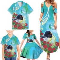 New Zealand Tomtit Family Matching Summer Maxi Dress and Hawaiian Shirt Maori Koru With Pohutukawa Galaxy Style LT05 - Polynesian Pride