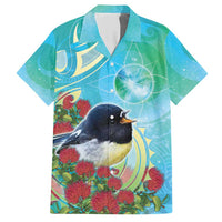 New Zealand Tomtit Hawaiian Shirt Maori Koru With Pohutukawa Galaxy Style - Polynesian Pride