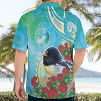 New Zealand Tomtit Hawaiian Shirt Maori Koru With Pohutukawa Galaxy Style - Polynesian Pride