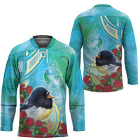New Zealand Tomtit Hockey Jersey Maori Koru With Pohutukawa Galaxy Style - Polynesian Pride
