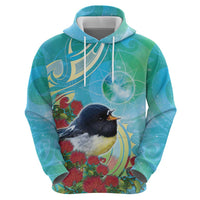 New Zealand Tomtit Hoodie Maori Koru With Pohutukawa Galaxy Style - Polynesian Pride