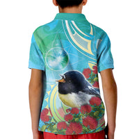 New Zealand Tomtit Kid Polo Shirt Maori Koru With Pohutukawa Galaxy Style - Polynesian Pride