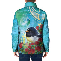 New Zealand Tomtit Padded Jacket Maori Koru With Pohutukawa Galaxy Style - Polynesian Pride