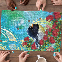 New Zealand Tomtit Puzzle Maori Koru With Pohutukawa Galaxy Style - Polynesian Pride