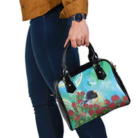 New Zealand Tomtit Shoulder Handbag Maori Koru With Pohutukawa Galaxy Style - Polynesian Pride
