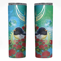 New Zealand Tomtit Skinny Tumbler Maori Koru With Pohutukawa Galaxy Style - Polynesian Pride