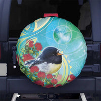 New Zealand Tomtit Spare Tire Cover Maori Koru With Pohutukawa Galaxy Style - Polynesian Pride