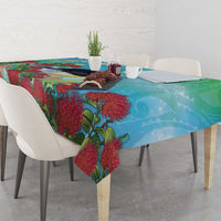 New Zealand Tomtit Tablecloth Maori Koru With Pohutukawa Galaxy Style - Polynesian Pride