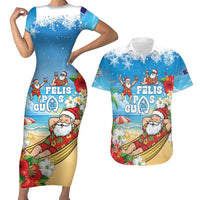 Guam Christmas Couples Matching Short Sleeve Bodycon Dress and Hawaiian Shirt Felis Pasgua Chilling Santa LT05 Blue - Polynesian Pride