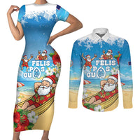 Guam Christmas Couples Matching Short Sleeve Bodycon Dress and Long Sleeve Button Shirt Felis Pasgua Chilling Santa - Polynesian Pride