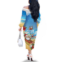 Guam Christmas Family Matching Off The Shoulder Long Sleeve Dress and Hawaiian Shirt Felis Pasgua Chilling Santa LT05 - Polynesian Pride