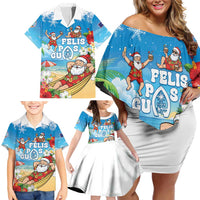 Guam Christmas Family Matching Off Shoulder Short Dress and Hawaiian Shirt Felis Pasgua Chilling Santa LT05 - Polynesian Pride
