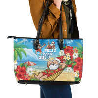 Guam Christmas Leather Tote Bag Felis Pasgua Chilling Santa LT05 - Polynesian Pride