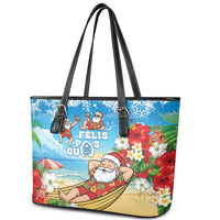 Guam Christmas Leather Tote Bag Felis Pasgua Chilling Santa LT05 - Polynesian Pride
