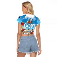 Guam Christmas Raglan Cropped T Shirt Felis Pasgua Chilling Santa - Polynesian Pride